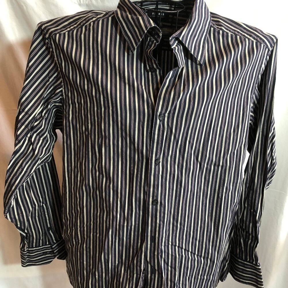Axcess XL Tan/Burgundy/Multicolor Striped Long Sleeve Dress Shirt 25" Pit to Pit
